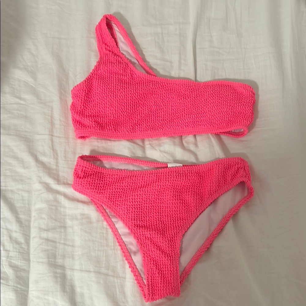 Pink One-Shoulder Bikini Set